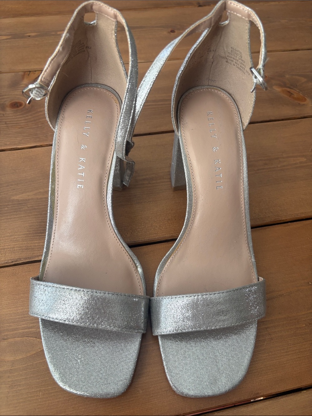 Kelly and Katie NWOT silver sparkly ankle strap heels size 8.5